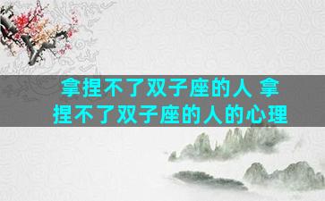 拿捏不了双子座的人 拿捏不了双子座的人的心理